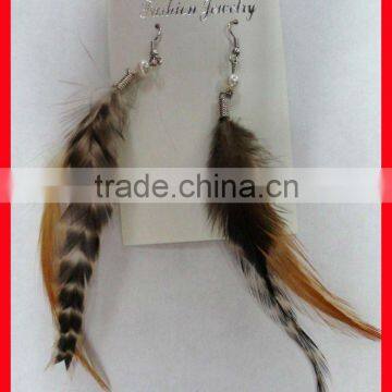 handmade fashion earrings rooster feather earrings with pearls