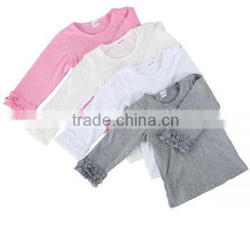 Wholesale 2016 Infant/toddler baby pure white/pink/grey/ivory cotton double ruffle girls long sleeves t shirt