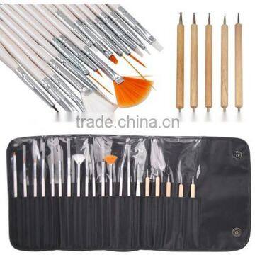 hotsale 20 pcs nail gel kolinsky and nylon acrylic brush nail dotting pen nail brush set with bag