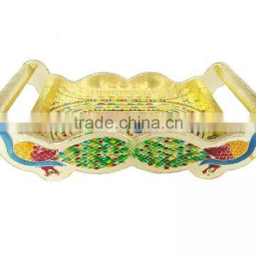 TWIN PEACOCK Designed WOODEN MEENAKARI TRAY WITH MATCHING 6-GLASSES SET - G.M. photo-2