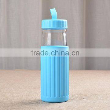 2016 most popular simple blue high borosilicate glass water bottle/rainbow water bottle / Tea bottle