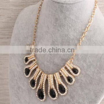 Women Charming Black Water Drop Pendant Necklace Gold Plated Crystal Necklace photo-4