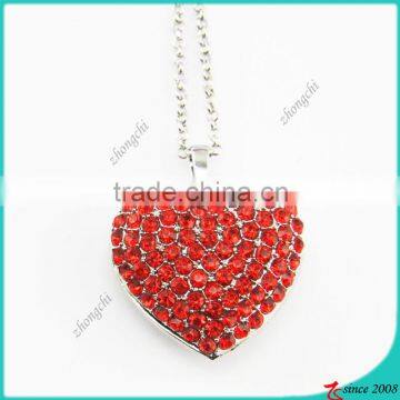 Red crystal big heart charm necklace wholesale