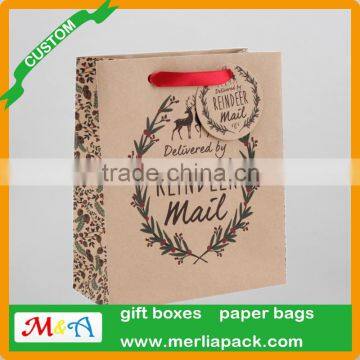 Kraft Paper Bag Winter Evergreen Christmas Trees Natural Brown Luxury Gift Large Bags