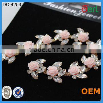 Newest Pink Roses Decorative Rhinestone Chain Trim photo-6