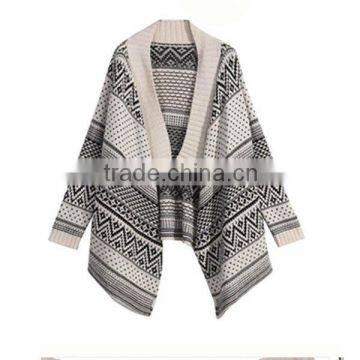 13STC5506 lady wool poncho shalw-collar jacquard cardigan sweater