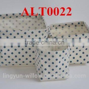 fabric bag of storage with blue dots