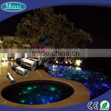 Multi color changing fiber optic pool lighting with LED light source fiber optic cable and stainless steel end fitting