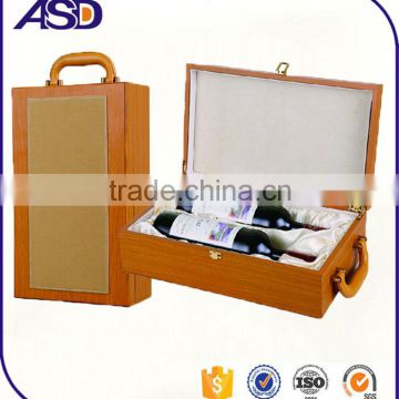 customize cylinder wooden wine gifts box packaging with handle wine carrier wholesale