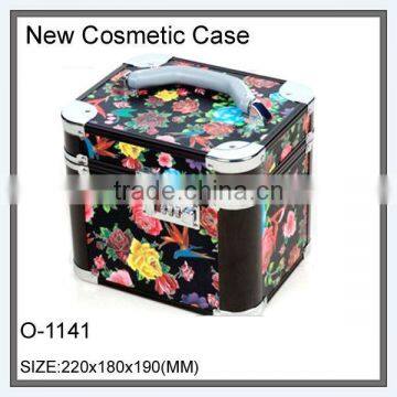 flower printed fabric and aluminum frame case cosmetic