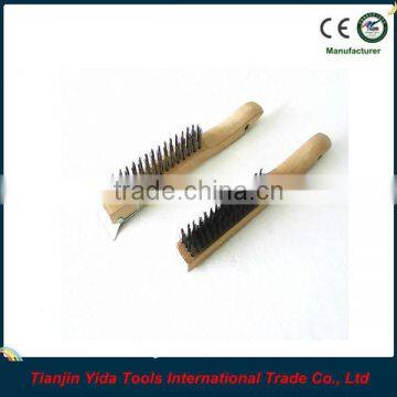 Wooden Handle Wire Brush With Scraper