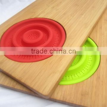 Folding Vegetable Fruit Kitchen Round Thin Plastic Cutting Board With Silicone Filter