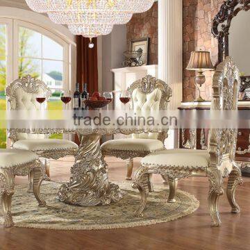 Bisini Baroque Complete Hand Caved Palace Dining Room Rectangle Table, Elegant Wooden And Leather Dining Chair(MOQ=1 SET) photo-6