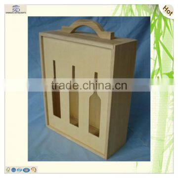 Unfinished Hinge 3 Bottles Wooden Wine Gift Box photo-2