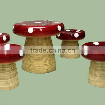 High quality best selling colored spun bamboo toadstool and toad table from Vietnam