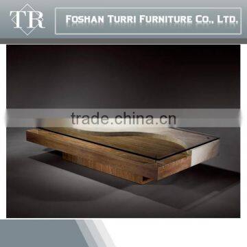 Antique Rectangle Travertine With Glass Center Table photo-4