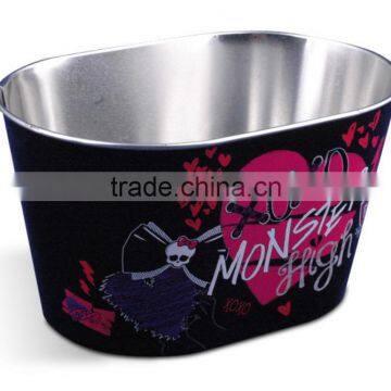 boat shape metal ice bucket with handle/oval shaped ice bucket/CMYK ice bucket