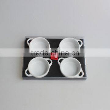 4pcs white color round mini ceramic tapas set