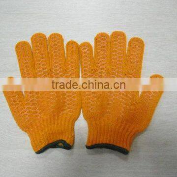 DDSAFETY 2017 Orange Cotton Polyester String Knitted PVC Honey Comb Both Sides Safety Fishing Gloves photo-3