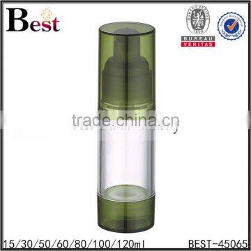 China Fancy Different Size Green Top Bottom Clear Body Airless Plastic Bottle Pump for Cosmetic Lotion Cream Serum photo-3