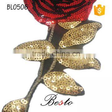 Wholesale Long Sequin Rose Flower Applique for Baby Dresses photo-4