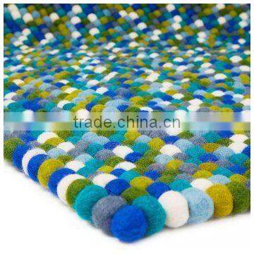 High Quality Nepali Handmade Multicolor Rectangular Felt Ball Rug