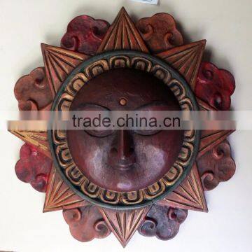 Hand Crafted Wooden Mask of Sleeping Sun Wall Hanging Made In Nepal photo-2