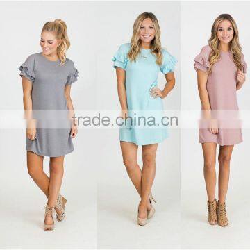 Women clothing 2017 Double Ruffle Layer Sleeve Mini Tunic Dress