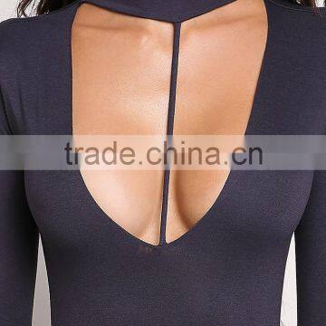 MGOO 2017 New Arrival T-strap Plunge Bodysuits Custom Long Sleeves Tops Polyester Spandex Women Blouses photo-4