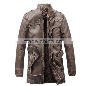 MSW0025 2016 new design men's leather jacket long zipper washed PU leather casual jacket
