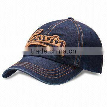 100% Cotton Denim Baseball Hat with Garment Washed and Felt Applique Embroidery Logo