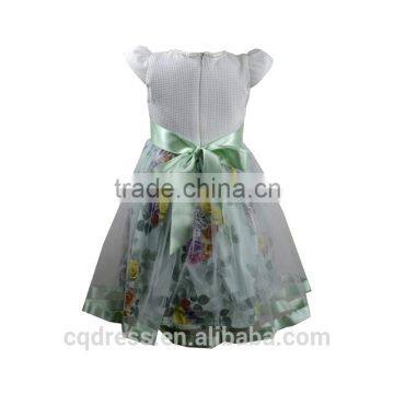 Flower Dream Green Pearl Neckline Gauzy Bubble Kids Dress photo-3
