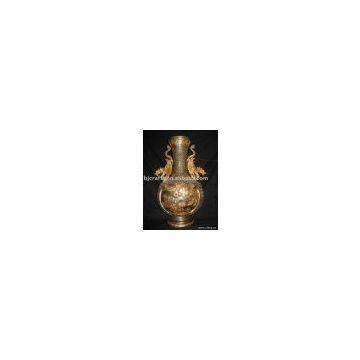 Qing Dy Purple Bronze 24K Gold Vase with Dragon-Phoenix