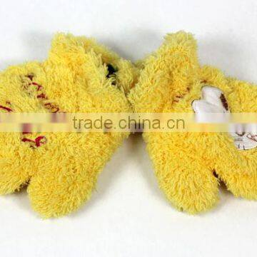 Lovely new designed yellow plush glove warmer with a printe dog