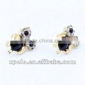 Fashion Cute Navy Crystal Setting Owl Stud Earrings For Girl