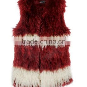 YR768 Top Quality Genuine Raccoon Knit with Tibet Lamb Fur Vest/ Red Fur Vest