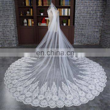 HSP1703 White 3 Meters Long Bridal Veils 1 Tier Layer Vintage Wedding Accessories Wedding Veil Lace Appliques photo-5