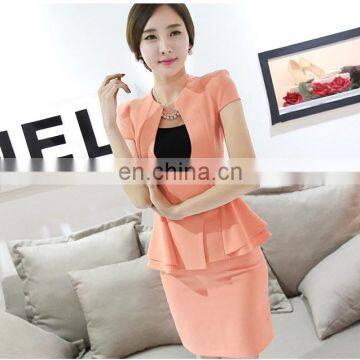 Fashion Style Pure Color Round Collar T-Shirt Suit with Hem for Office Lady