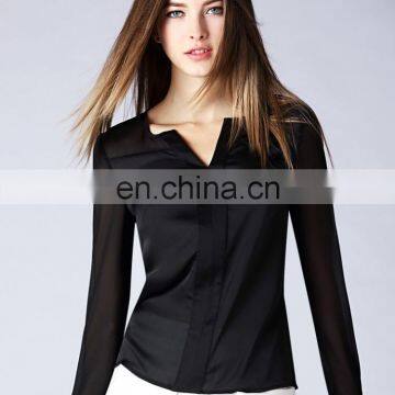 alibaba OEM/ODM Ladies fashion deep V neck chiffon long sleeves fashion formal 100% silk satin shirt