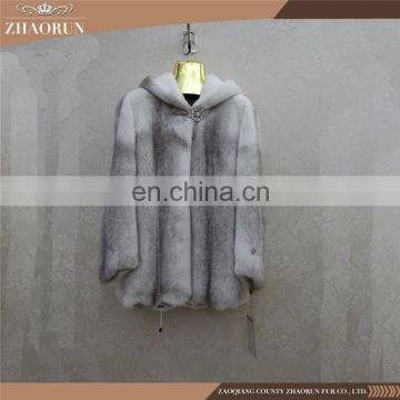 High Quality Natural Fur Coat and Garment / Hooded Winter Mink Fur Coat