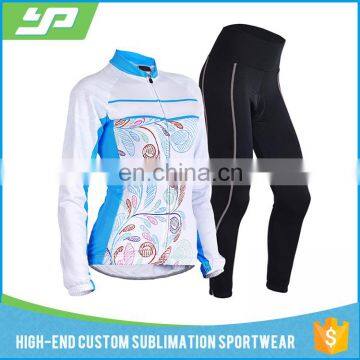 Sublimated custom design digital printing long sleeve cycling jersey and pants for women