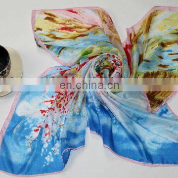 Hottest fashion square silk chiffon scarf 100% silky polyester Printing scarf digital printed scarf JDY-197