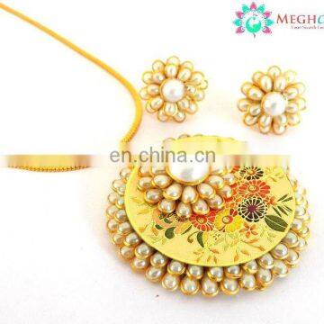 Indo western Style Costume Jewelry-pachi Imitation Pendant set-Wholesale Gold plated Pachi handmade pendant Set