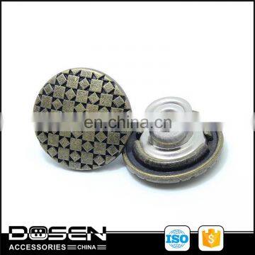 Fashion Bronze color Metal Jeans Button with single aluminium pin button ,Made of Zinc Alloy, Eco-friendly nickle free.