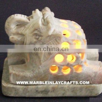 Hand Carved Stone Tea Light Candle Holder Elephant shape