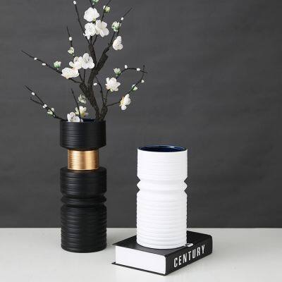 Thread Drawing Gold And Black White New Chinese Ceramic Crafts Vase For Office photo-4