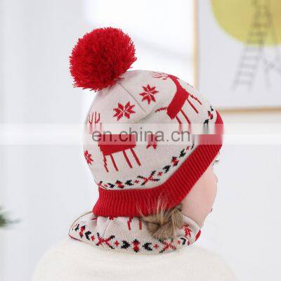 2Pcs/SET Christmas Deer Knitted Baby Hat Circle Scarf Set Winter Warm Beanie Caps Pom Pom Infant Bonnet Cap for Girl Boy 0-3Y photo-3