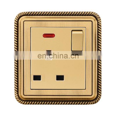 Type 86 UK Standard 3 pin Wall Socket With Switch 13A Copper Wire Drawing Panel Sockets And Switches Electrical With LED Light