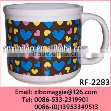 Beautiful Heart Designed Ceramic Prormotion Gift Fruit Juice Cup Made in Zibo for Holiday Gift