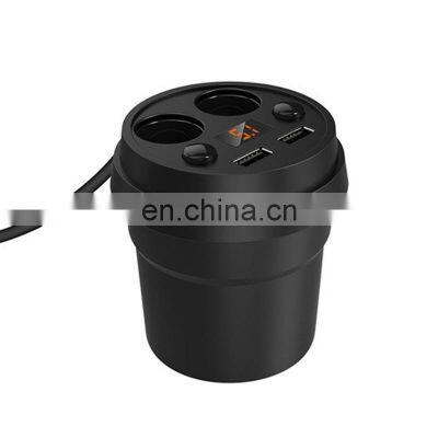 Car Charger Cup Holder Dual Cigarette Lighter Sockets Power Adapter With Dual USB Ports LED Black Car Accessories photo-5